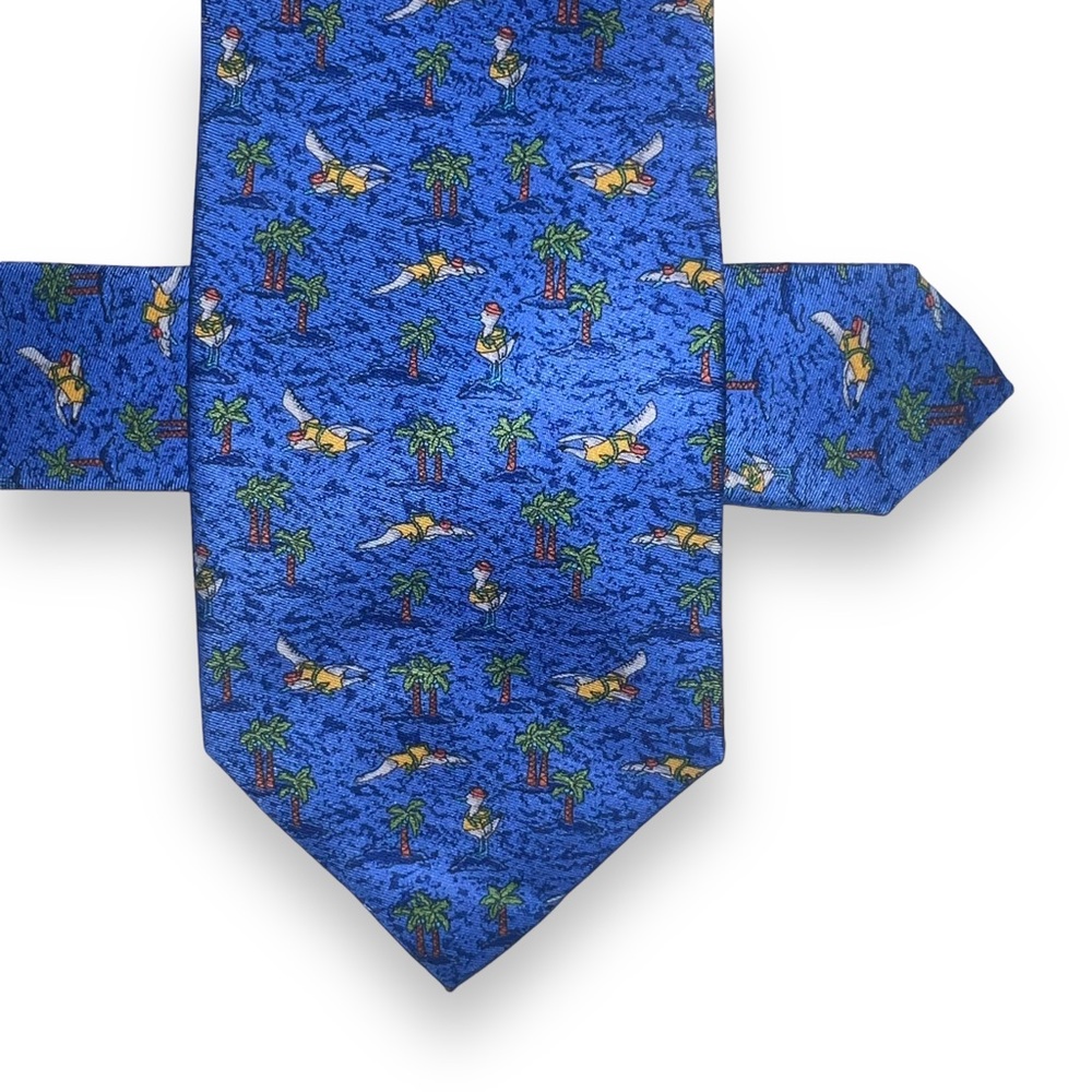 Holland & Sherry All Silk Tie Palm Trees Water Bird Made in USA